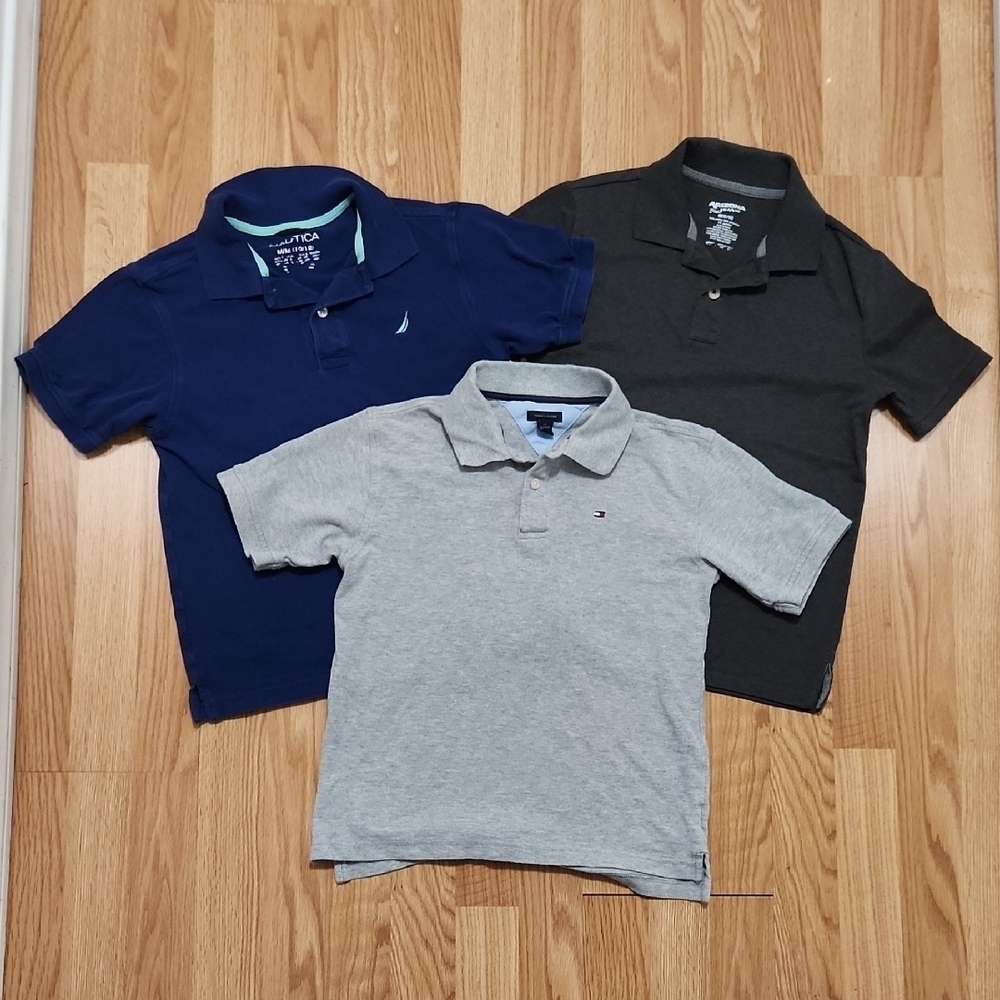 3 Boys Kids Navy And Grey Polo Shirts Size Medium